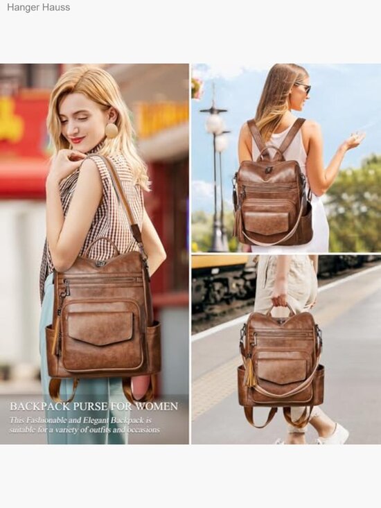 Faux Leather Fashion Backpack Purse Convertible Crossbody Shoulder Bag Laptop main image 5